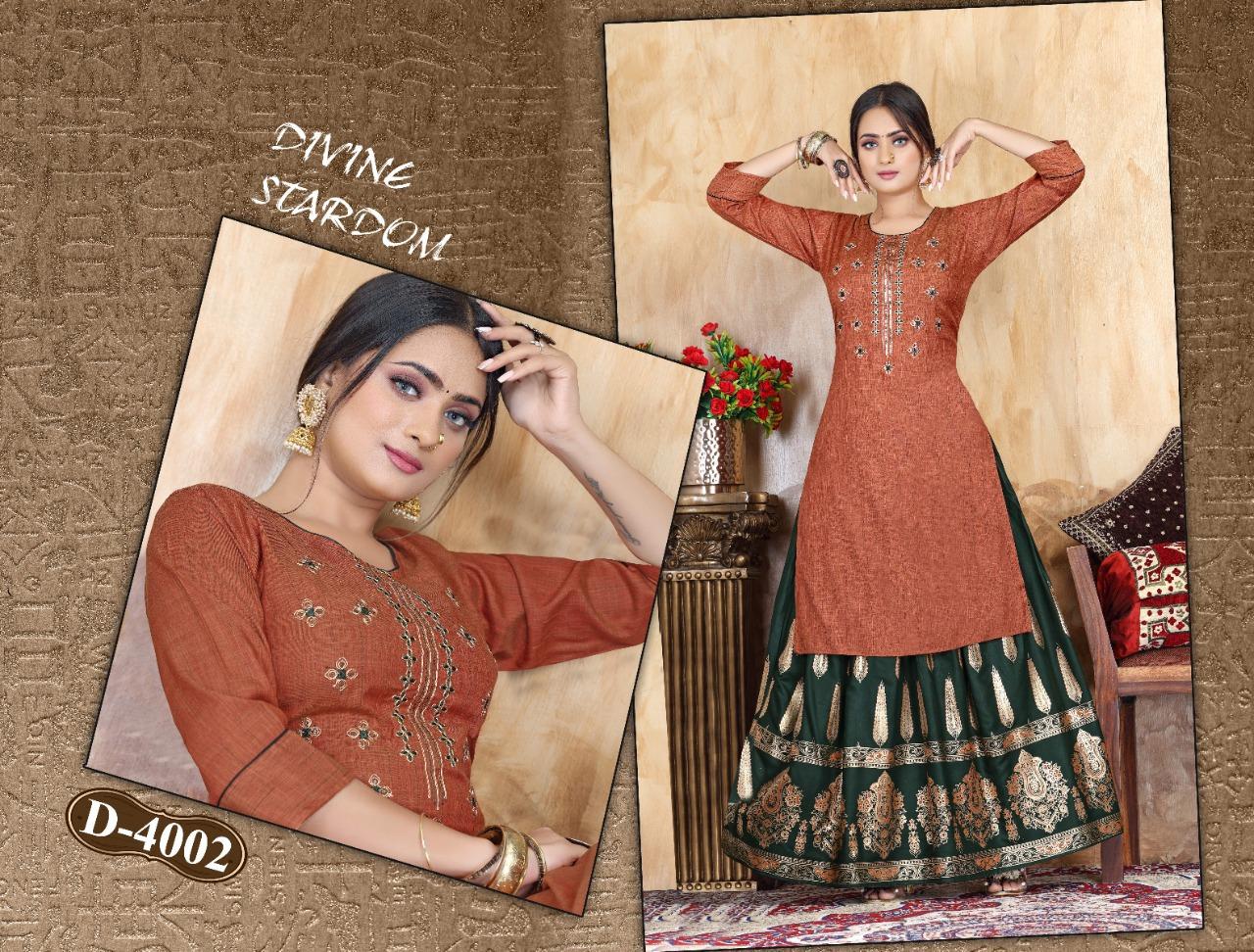 Trendy Sweet Pea Heavy Ethnic Wear Rayon Printed Kurti With Skirt Collection